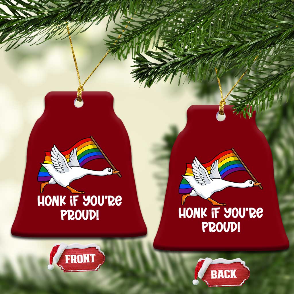 Silly Goose LGBTQ Rainbow Ceramic Ornament Honk If You're Proud