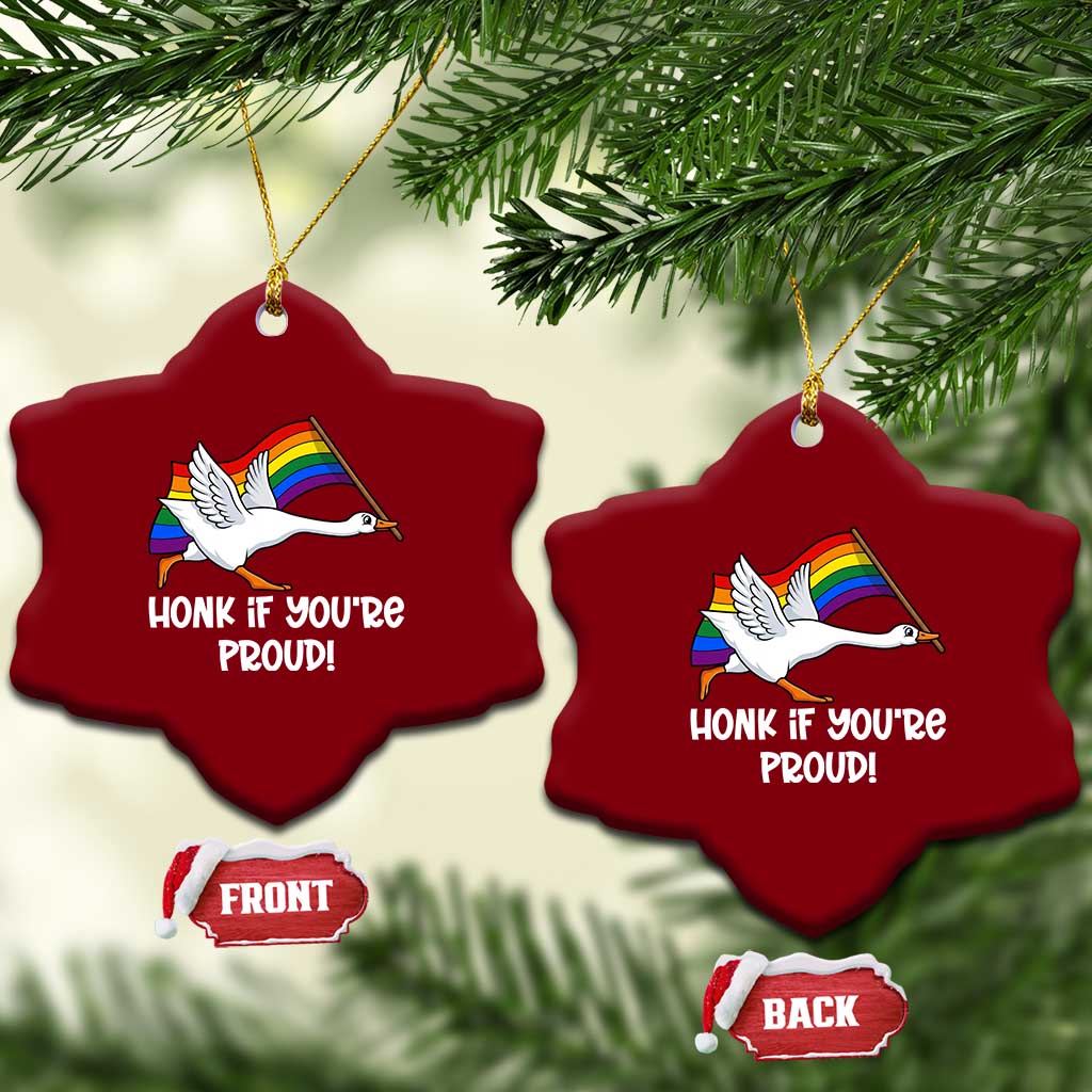 Silly Goose LGBTQ Rainbow Ceramic Ornament Honk If You're Proud