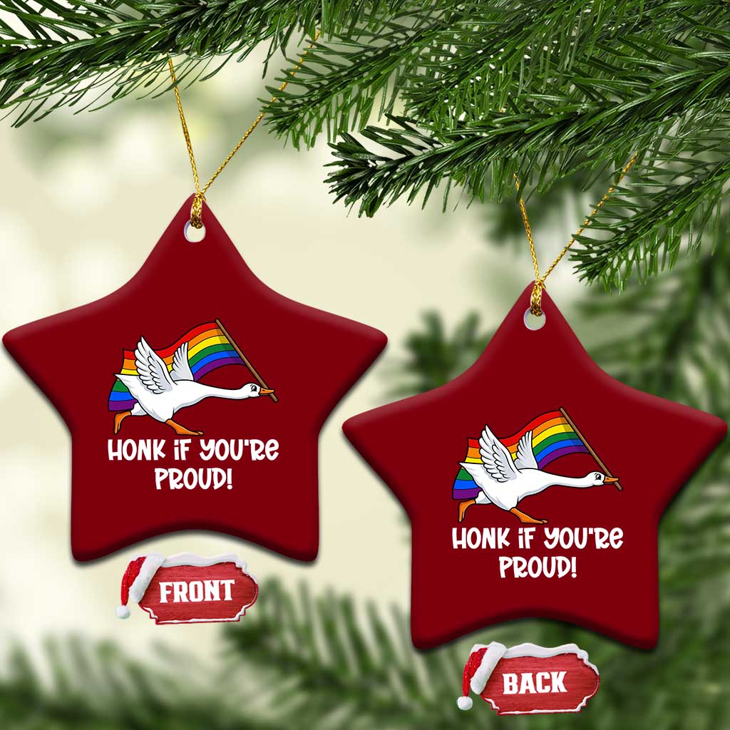 Silly Goose LGBTQ Rainbow Ceramic Ornament Honk If You're Proud