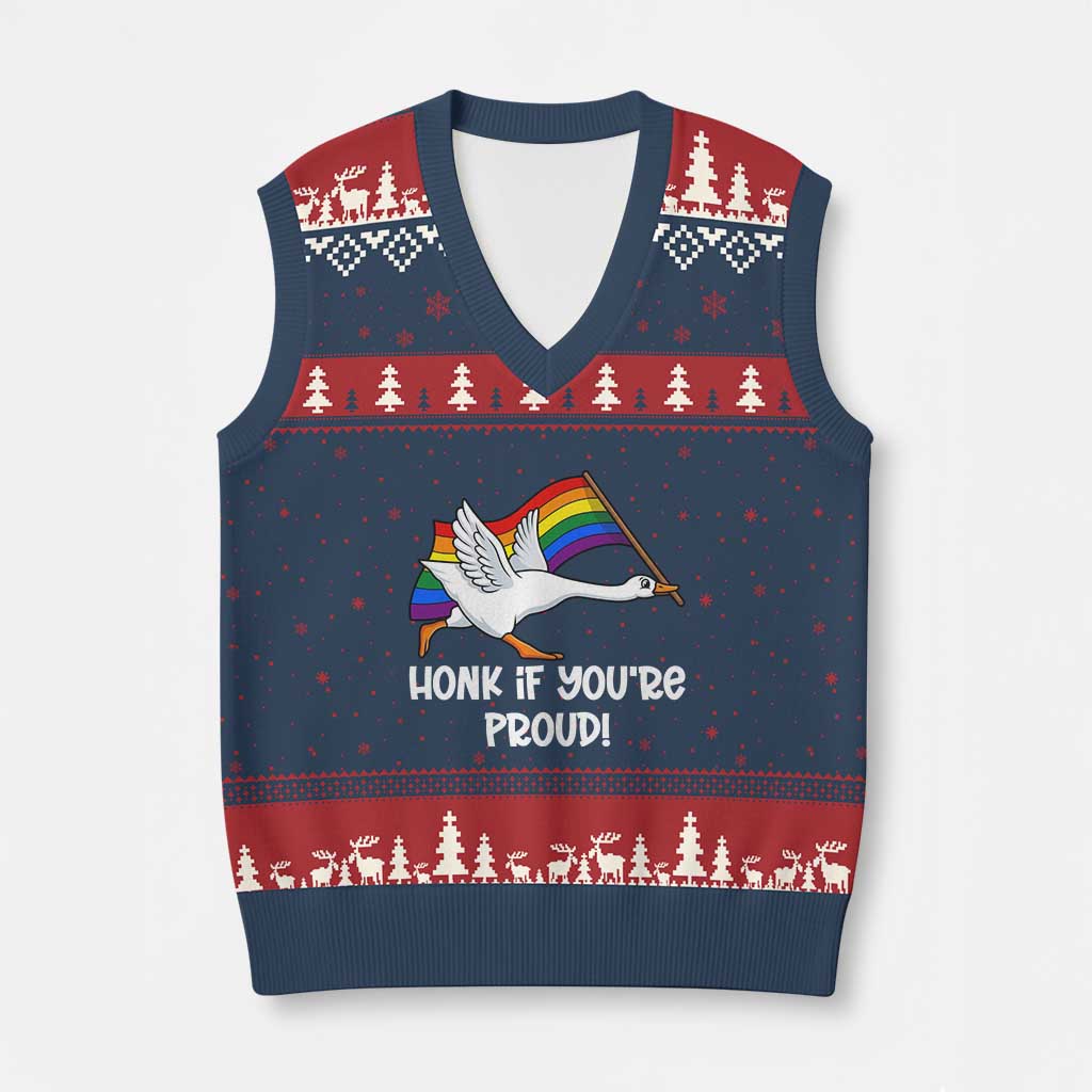 Silly Goose LGBTQ Rainbow V-Neck Knit Sweater Vest Honk If You're Proud
