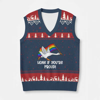 Silly Goose LGBTQ Rainbow V-Neck Knit Sweater Vest Honk If You're Proud