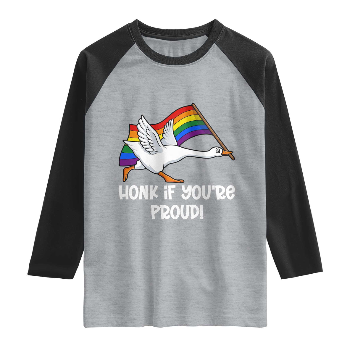 Silly Goose LGBTQ Rainbow Raglan Shirt Honk If You're Proud