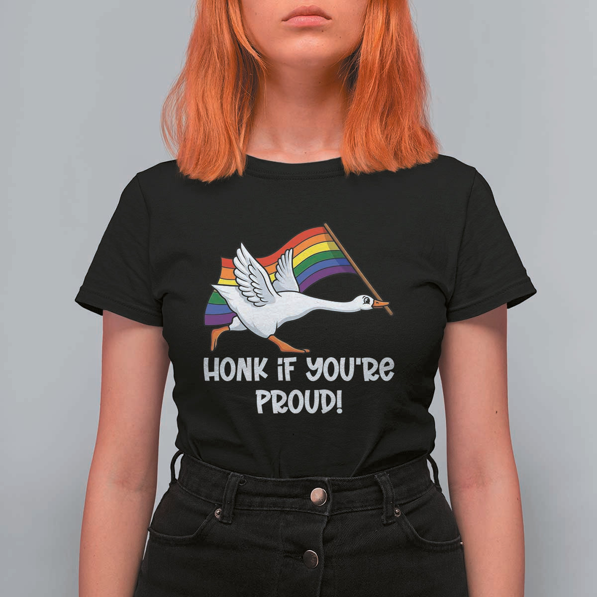 Silly Goose LGBTQ Rainbow T Shirt For Women Honk If You're Proud