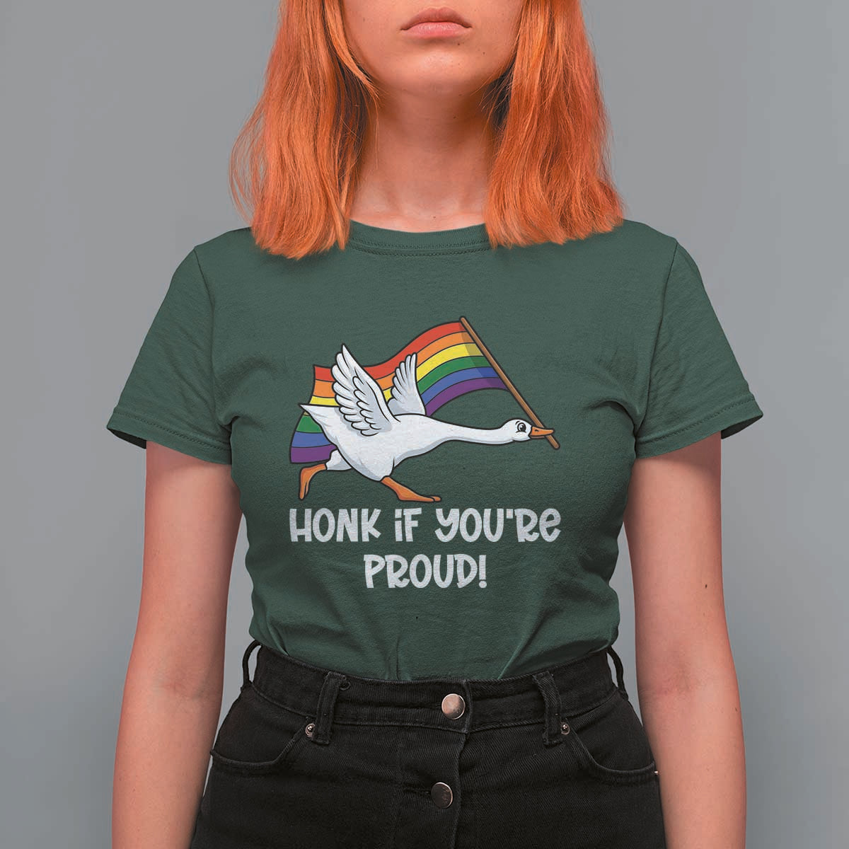 Silly Goose LGBTQ Rainbow T Shirt For Women Honk If You're Proud