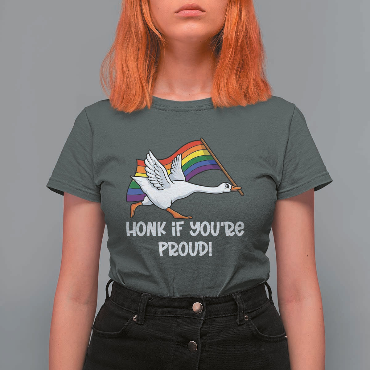 Silly Goose LGBTQ Rainbow T Shirt For Women Honk If You're Proud