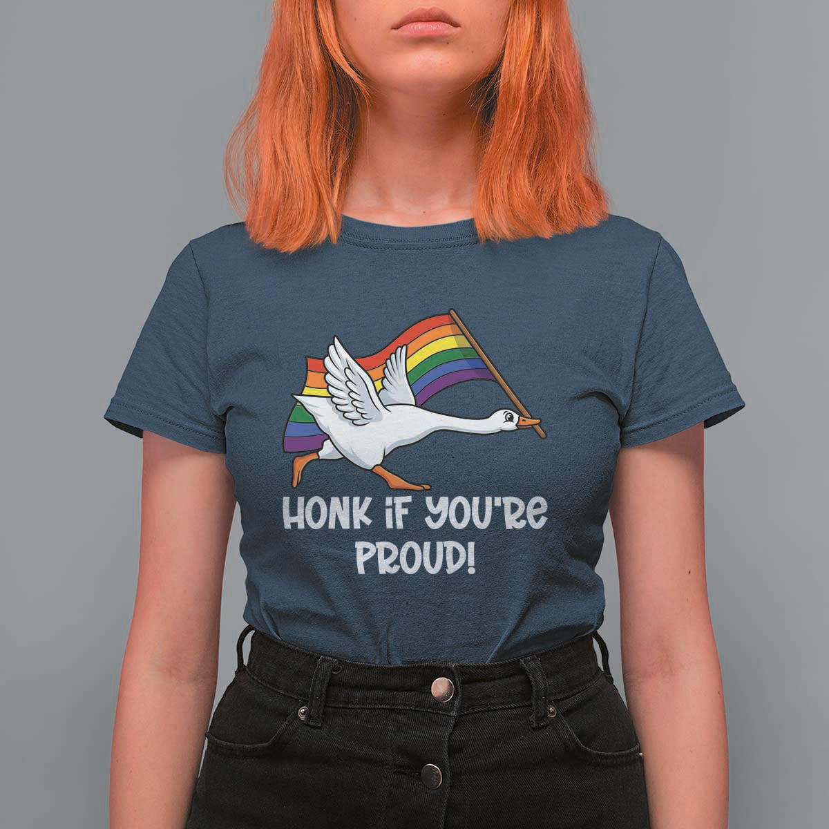 Silly Goose LGBTQ Rainbow T Shirt For Women Honk If You're Proud