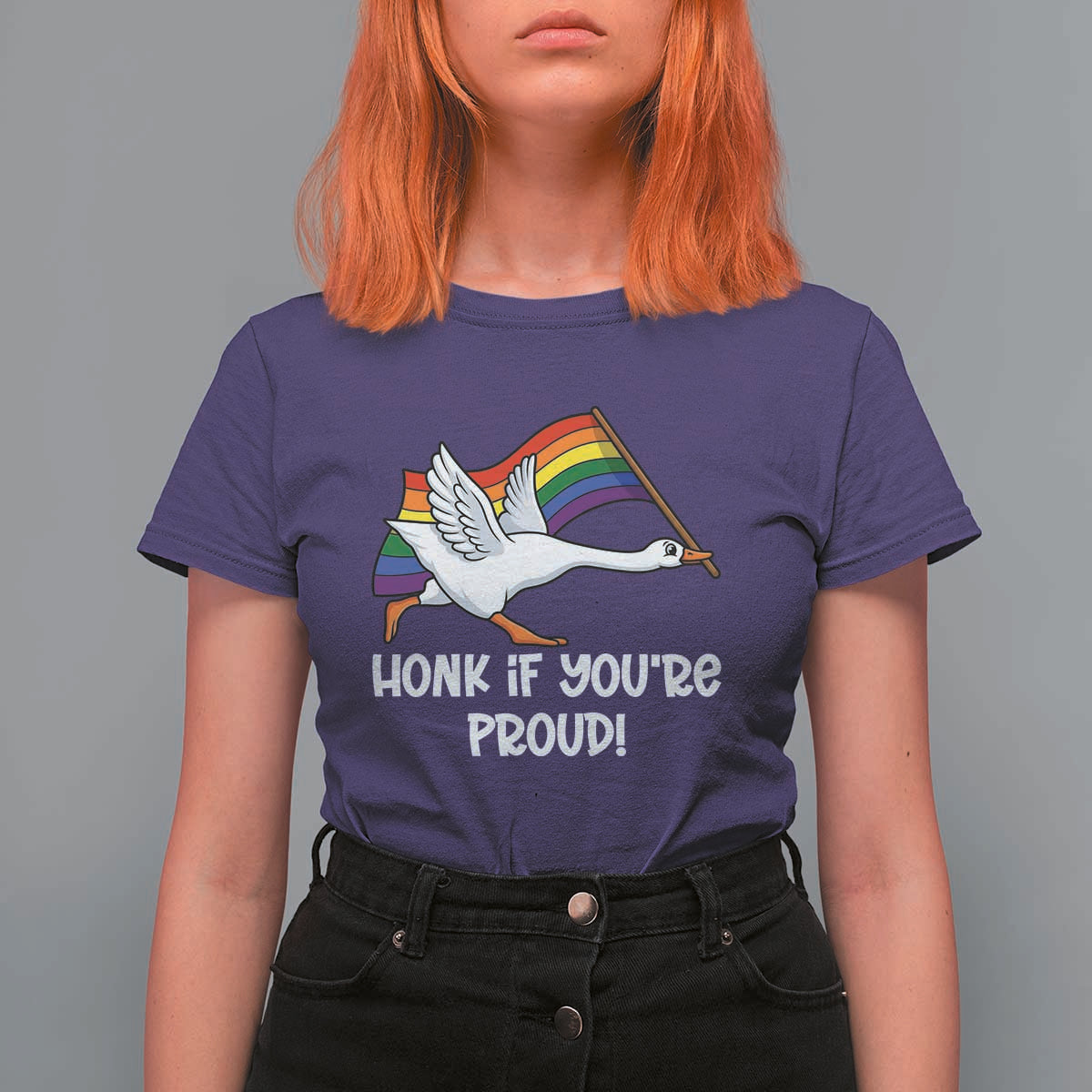 Silly Goose LGBTQ Rainbow T Shirt For Women Honk If You're Proud