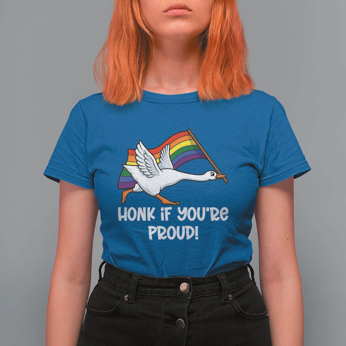 Silly Goose LGBTQ Rainbow T Shirt For Women Honk If You're Proud