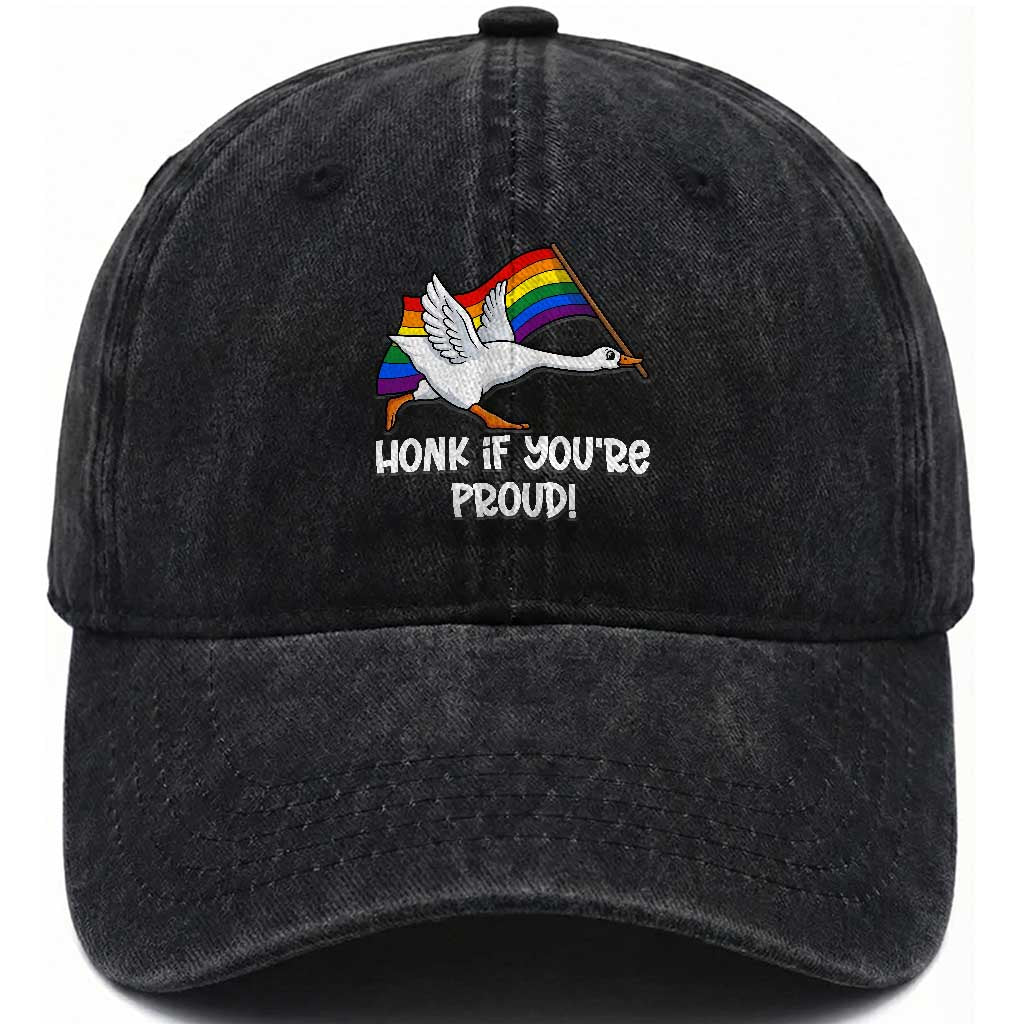 Silly Goose LGBTQ Rainbow Washed Cotton Baseball Cap Honk If You're Proud