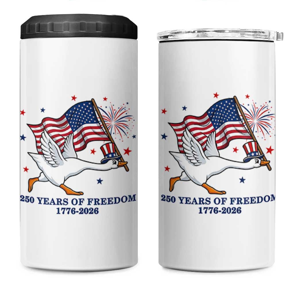 Freedom 250th Anniversary 4 in 1 Can Cooler Tumbler Funny 4th Of July Silly Goose