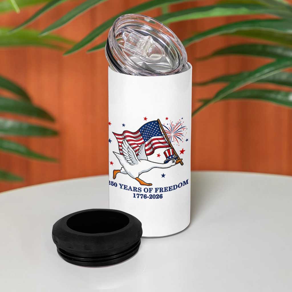 Freedom 250th Anniversary 4 in 1 Can Cooler Tumbler Funny 4th Of July Silly Goose