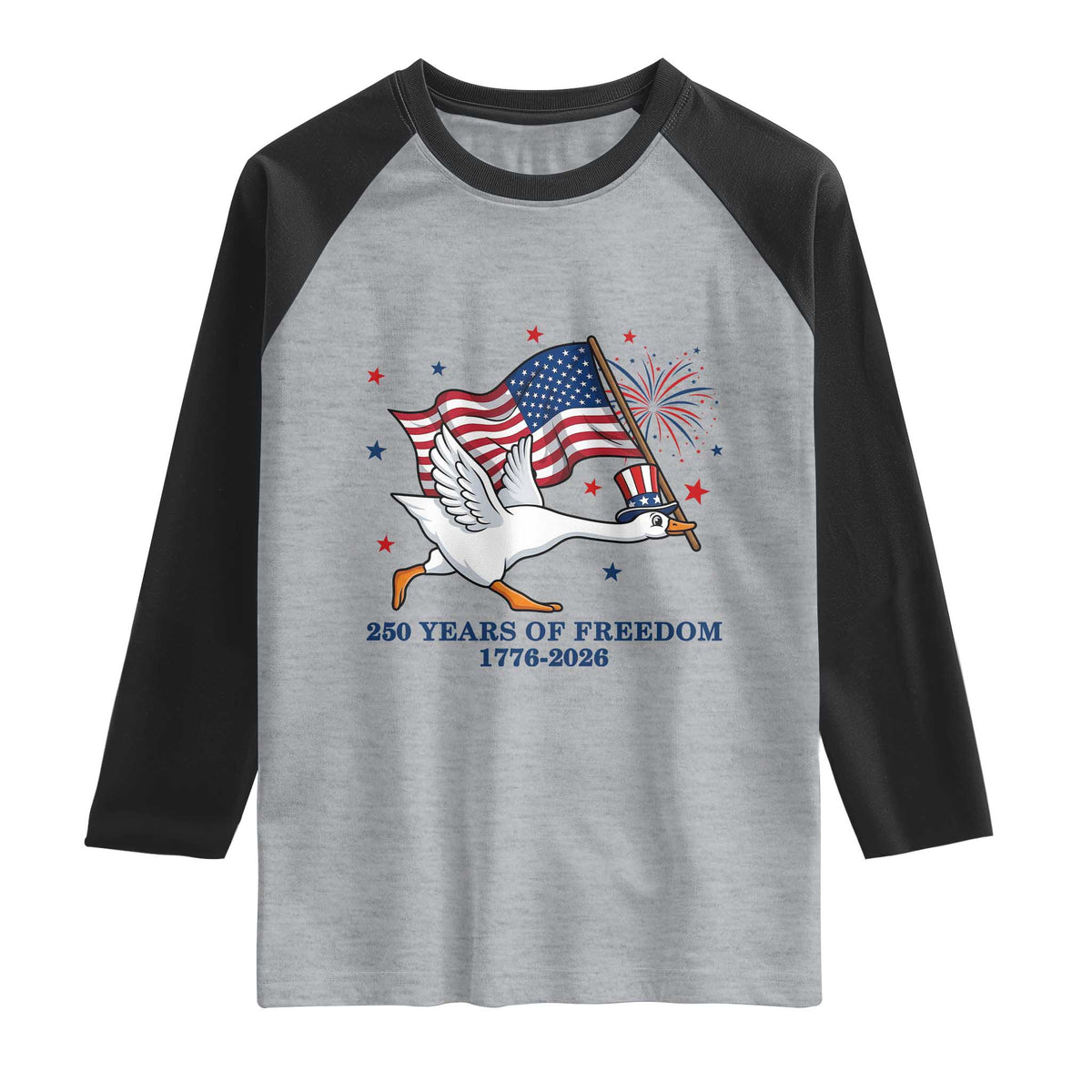 Freedom 250th Anniversary Raglan Shirt Funny 4th Of July Silly Goose