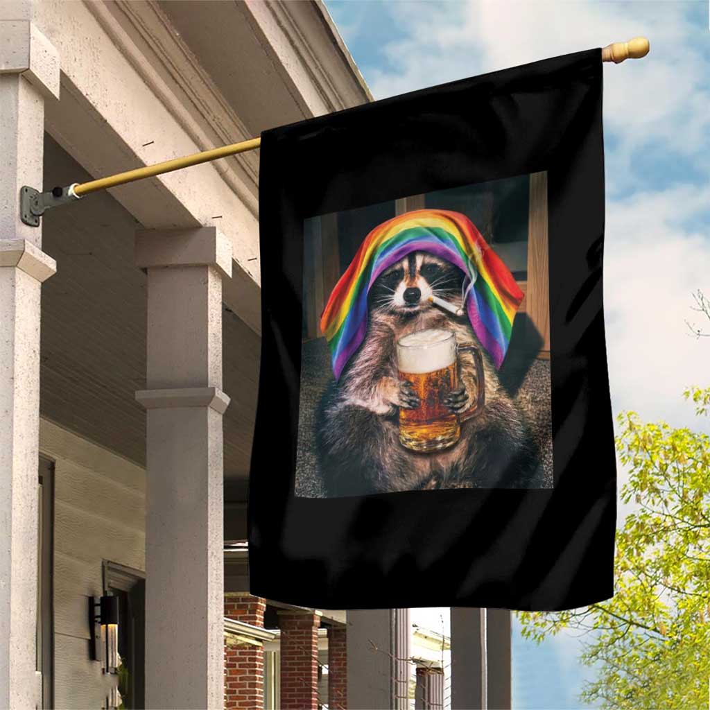 LGBTQ Pride Raccoon Rainbow Flag Garden Flag Funny Drinking Beer