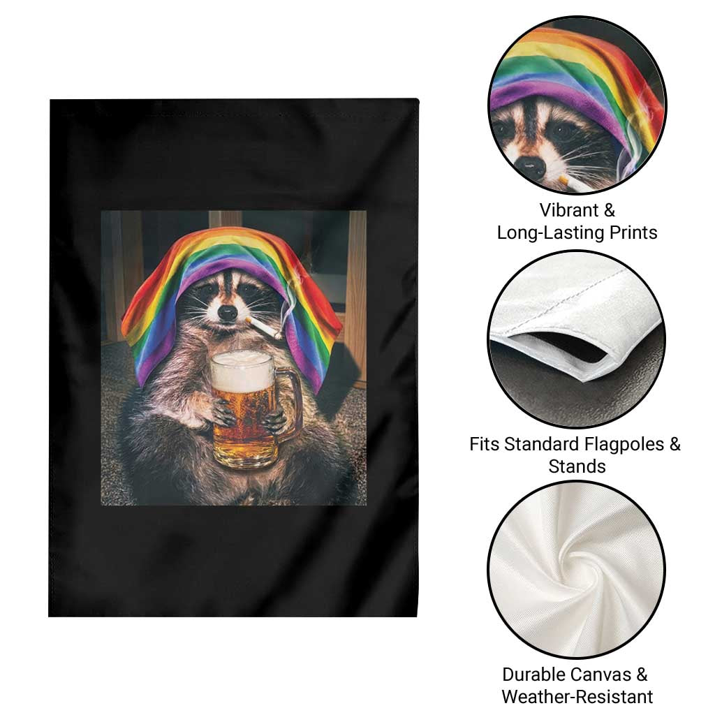 LGBTQ Pride Raccoon Rainbow Flag Garden Flag Funny Drinking Beer