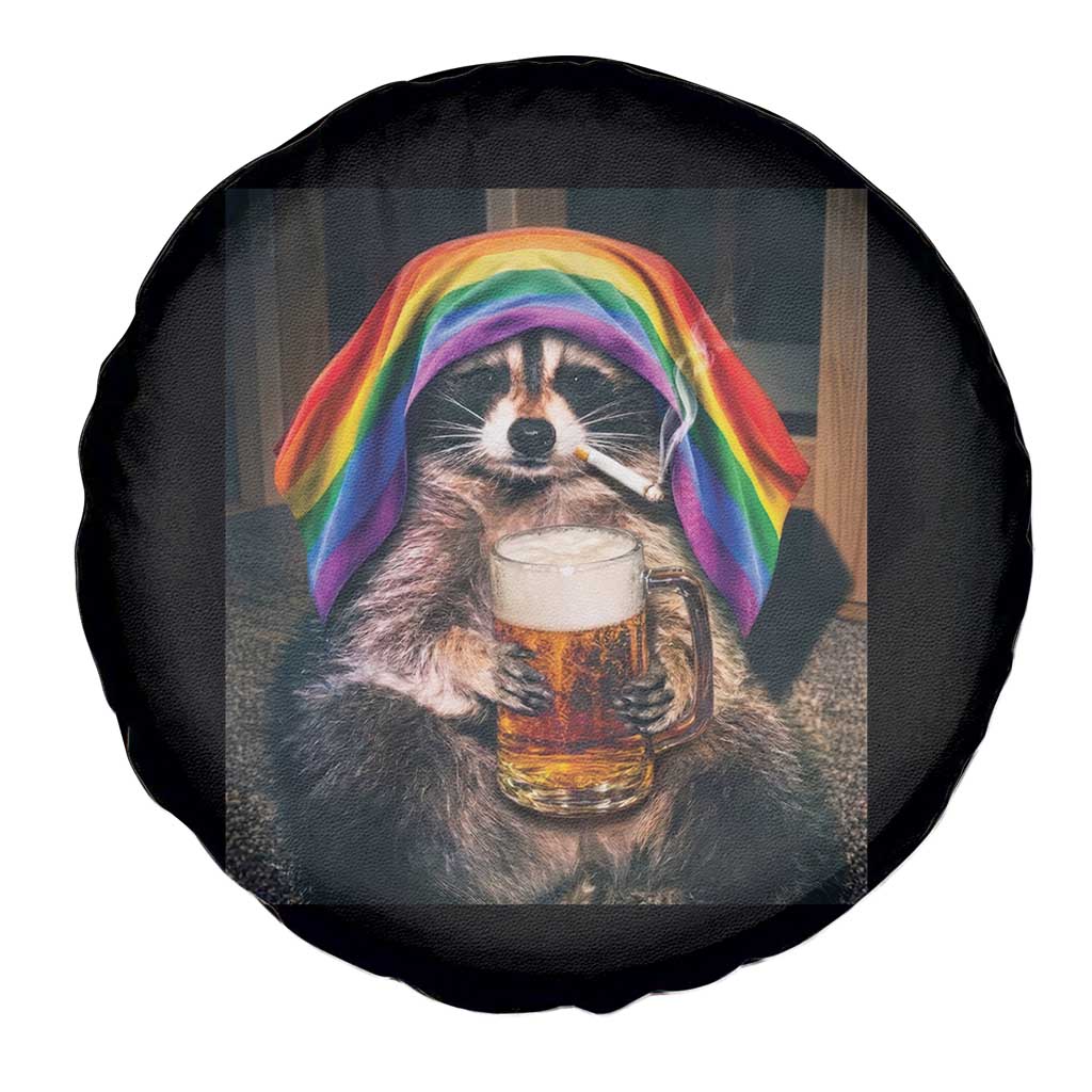 LGBTQ Pride Raccoon Rainbow Flag Spare Tire Cover Funny Drinking Beer