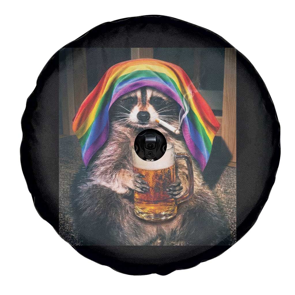 LGBTQ Pride Raccoon Rainbow Flag Spare Tire Cover Funny Drinking Beer