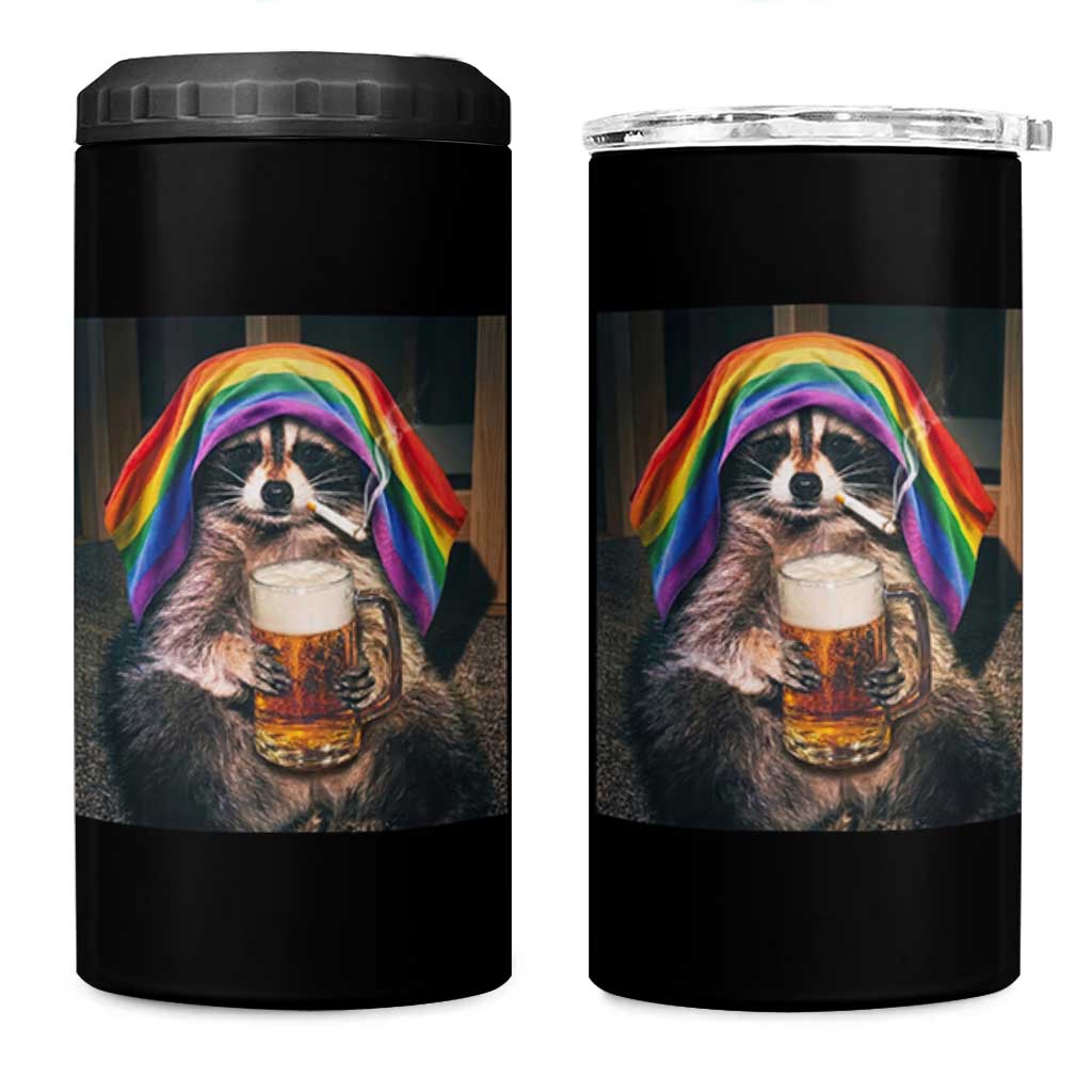 LGBTQ Pride Raccoon Rainbow Flag 4 in 1 Can Cooler Tumbler Funny Drinking Beer