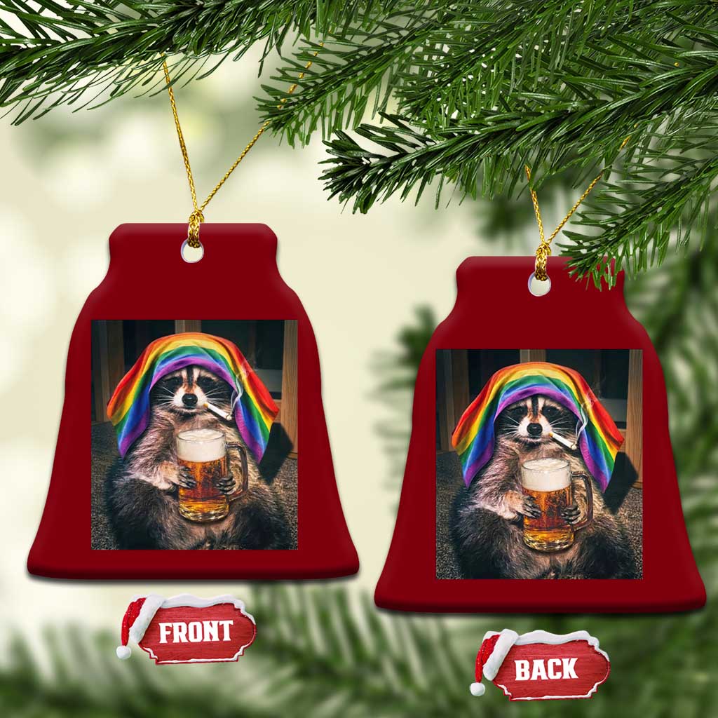 LGBTQ Pride Raccoon Rainbow Flag Ceramic Ornament Funny Drinking Beer