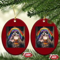 LGBTQ Pride Raccoon Rainbow Flag Ceramic Ornament Funny Drinking Beer