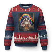 LGBTQ Pride Raccoon Rainbow Flag Ugly Christmas Sweater Funny Drinking Beer