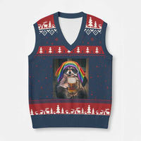 LGBTQ Pride Raccoon Rainbow Flag V-Neck Knit Sweater Vest Funny Drinking Beer