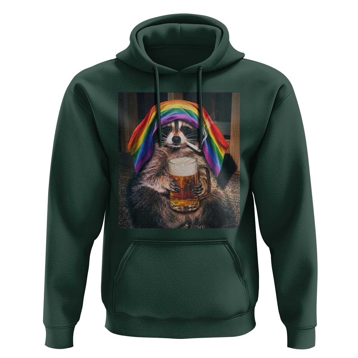 LGBTQ Pride Raccoon Rainbow Flag Hoodie Funny Drinking Beer