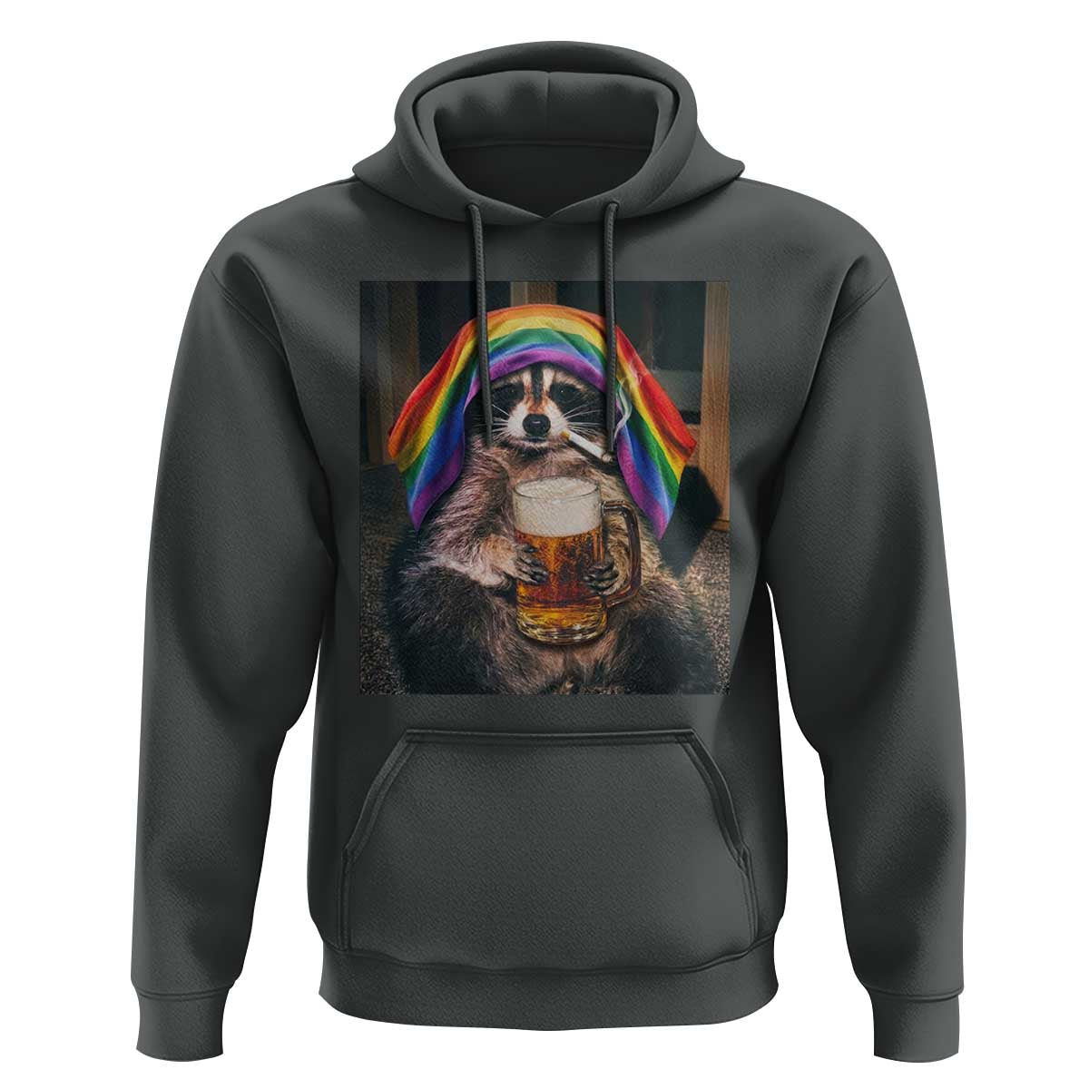 LGBTQ Pride Raccoon Rainbow Flag Hoodie Funny Drinking Beer