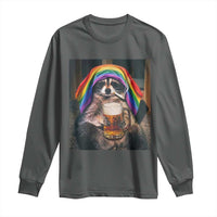 LGBTQ Pride Raccoon Rainbow Flag Long Sleeve Shirt Funny Drinking Beer