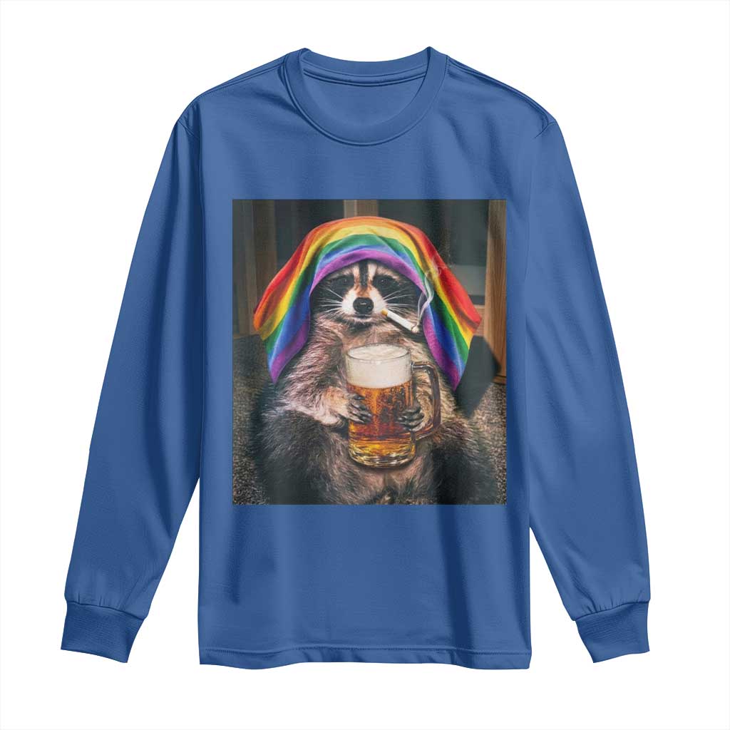 LGBTQ Pride Raccoon Rainbow Flag Long Sleeve Shirt Funny Drinking Beer