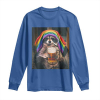 LGBTQ Pride Raccoon Rainbow Flag Long Sleeve Shirt Funny Drinking Beer