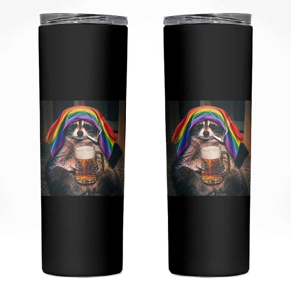 LGBTQ Pride Raccoon Rainbow Flag Skinny Tumbler Funny Drinking Beer