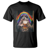 LGBTQ Pride Raccoon Rainbow Flag T Shirt Funny Drinking Beer