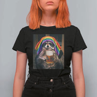 LGBTQ Pride Raccoon Rainbow Flag T Shirt For Women Funny Drinking Beer