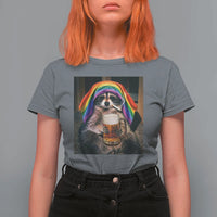 LGBTQ Pride Raccoon Rainbow Flag T Shirt For Women Funny Drinking Beer