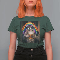 LGBTQ Pride Raccoon Rainbow Flag T Shirt For Women Funny Drinking Beer