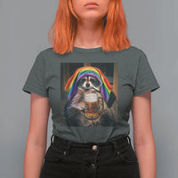 LGBTQ Pride Raccoon Rainbow Flag T Shirt For Women Funny Drinking Beer