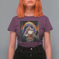 LGBTQ Pride Raccoon Rainbow Flag T Shirt For Women Funny Drinking Beer