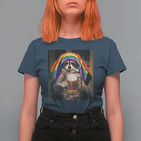 LGBTQ Pride Raccoon Rainbow Flag T Shirt For Women Funny Drinking Beer