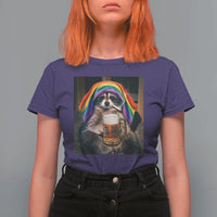 LGBTQ Pride Raccoon Rainbow Flag T Shirt For Women Funny Drinking Beer