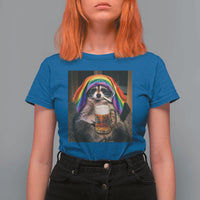 LGBTQ Pride Raccoon Rainbow Flag T Shirt For Women Funny Drinking Beer