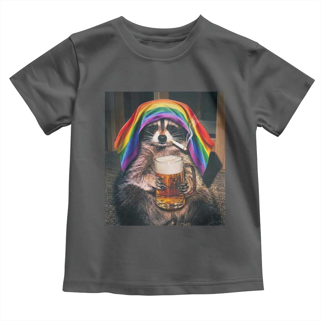 LGBTQ Pride Raccoon Rainbow Flag Toddler T Shirt Funny Drinking Beer