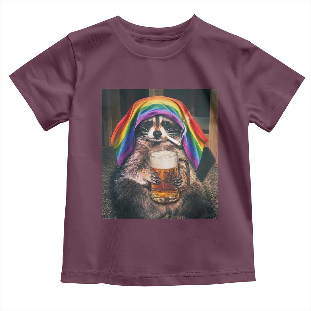 LGBTQ Pride Raccoon Rainbow Flag Toddler T Shirt Funny Drinking Beer