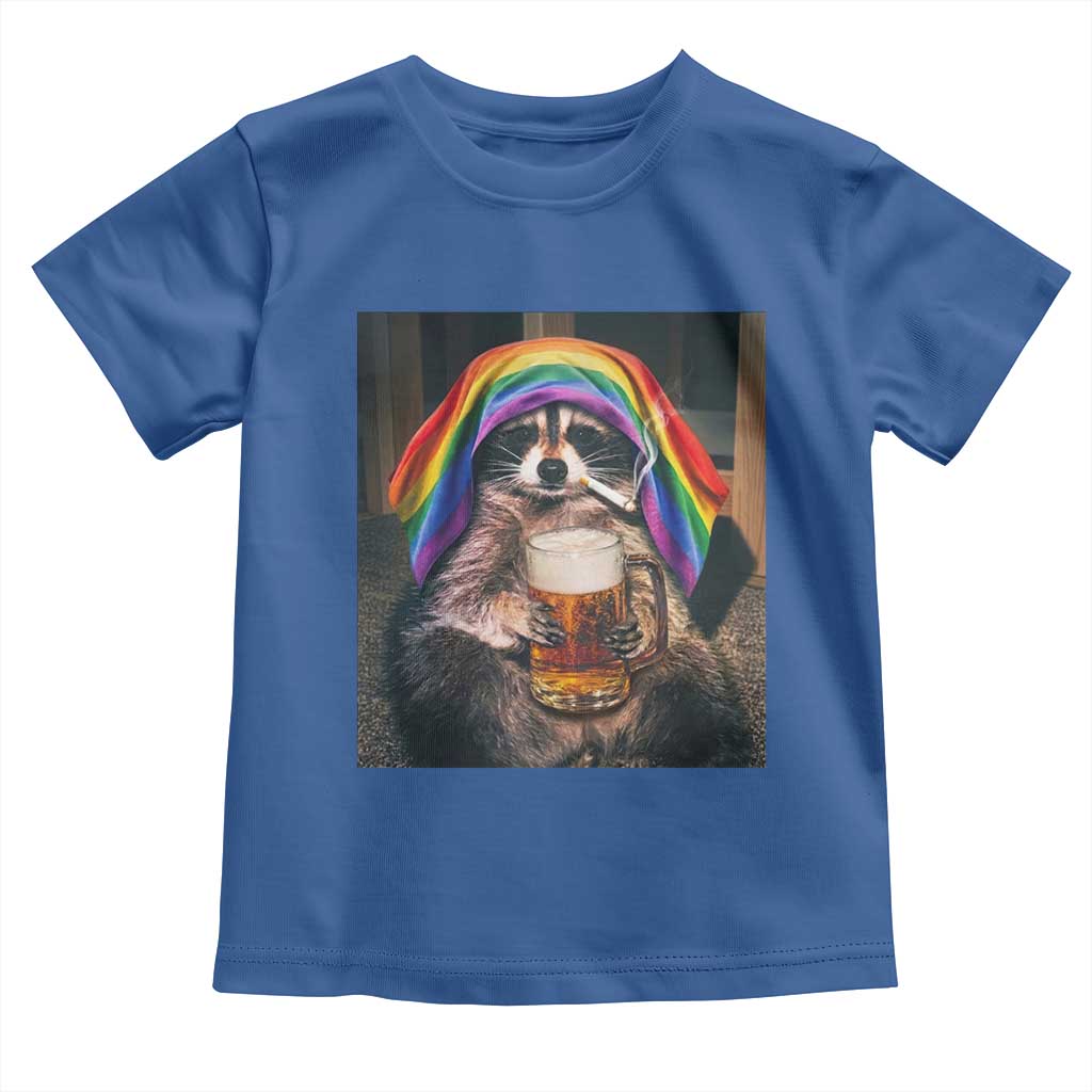 LGBTQ Pride Raccoon Rainbow Flag Toddler T Shirt Funny Drinking Beer