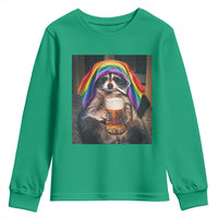 LGBTQ Pride Raccoon Rainbow Flag Youth Sweatshirt Funny Drinking Beer