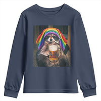 LGBTQ Pride Raccoon Rainbow Flag Youth Sweatshirt Funny Drinking Beer
