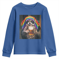 LGBTQ Pride Raccoon Rainbow Flag Youth Sweatshirt Funny Drinking Beer