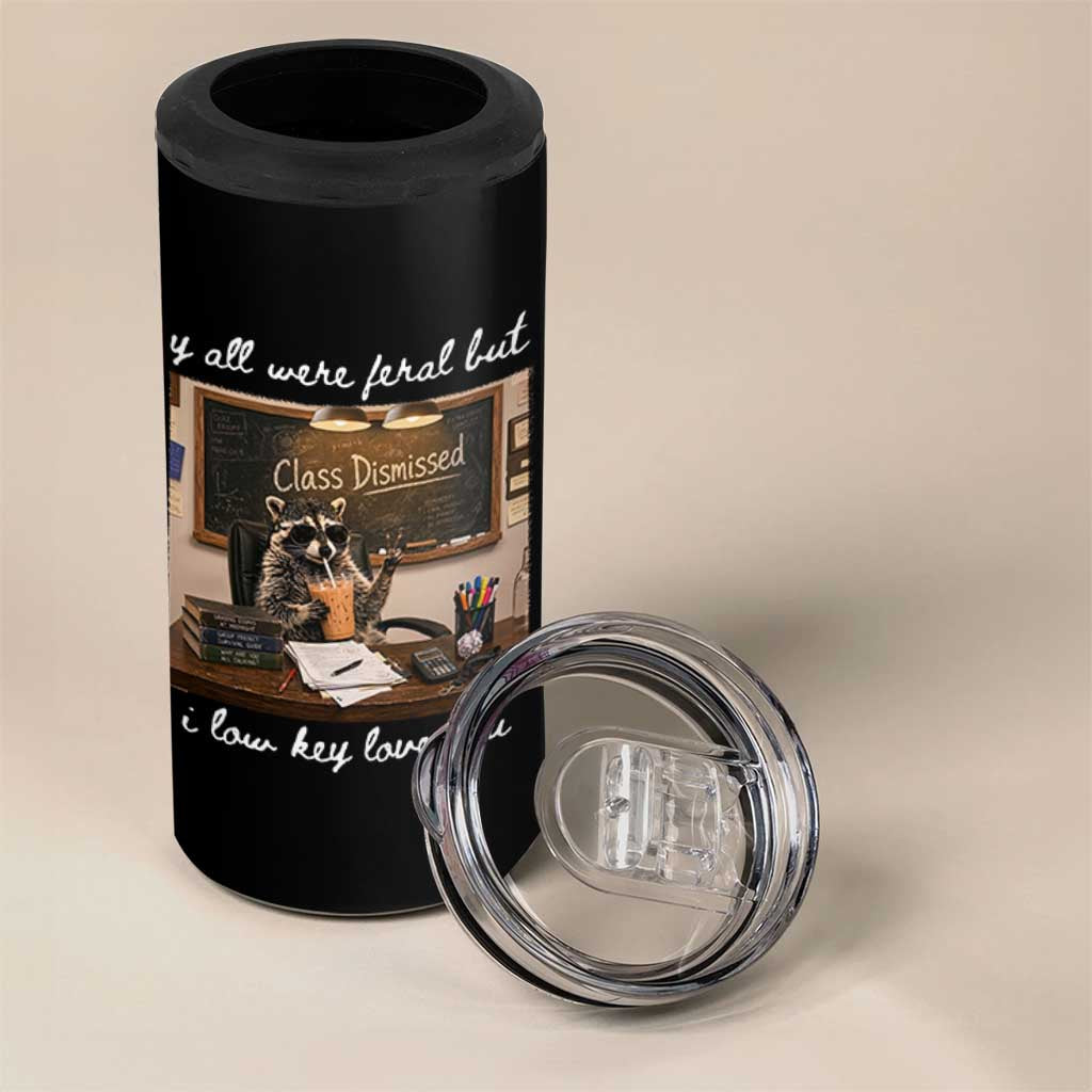 Last Day of School Teacher Feral Raccoon 4 in 1 Can Cooler Tumbler Funny End of Year Summer Break Gift