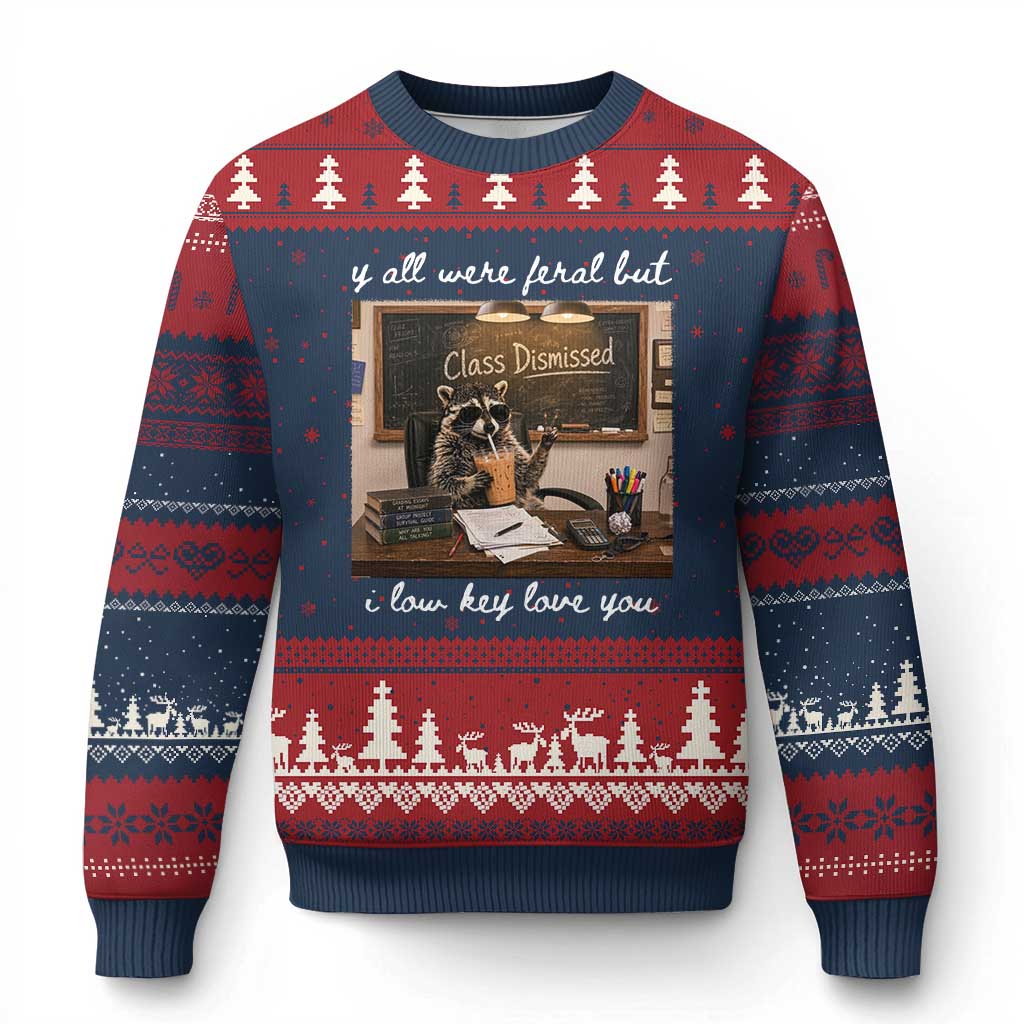 Last Day of School Teacher Feral Raccoon Ugly Christmas Sweater Funny End of Year Summer Break Gift