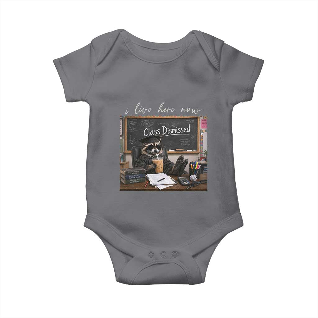 Funny Raccoon Graduation Baby Onesie I Live Here Now