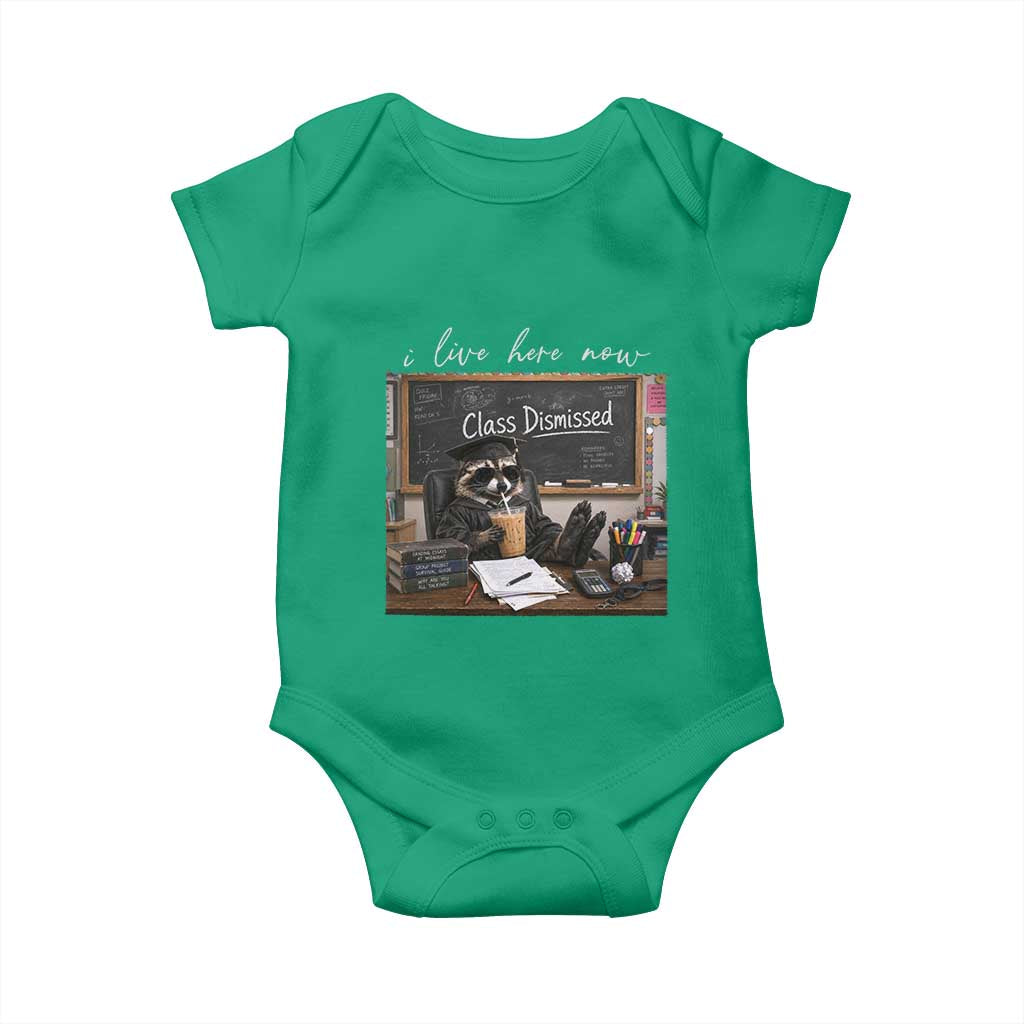 Funny Raccoon Graduation Baby Onesie I Live Here Now